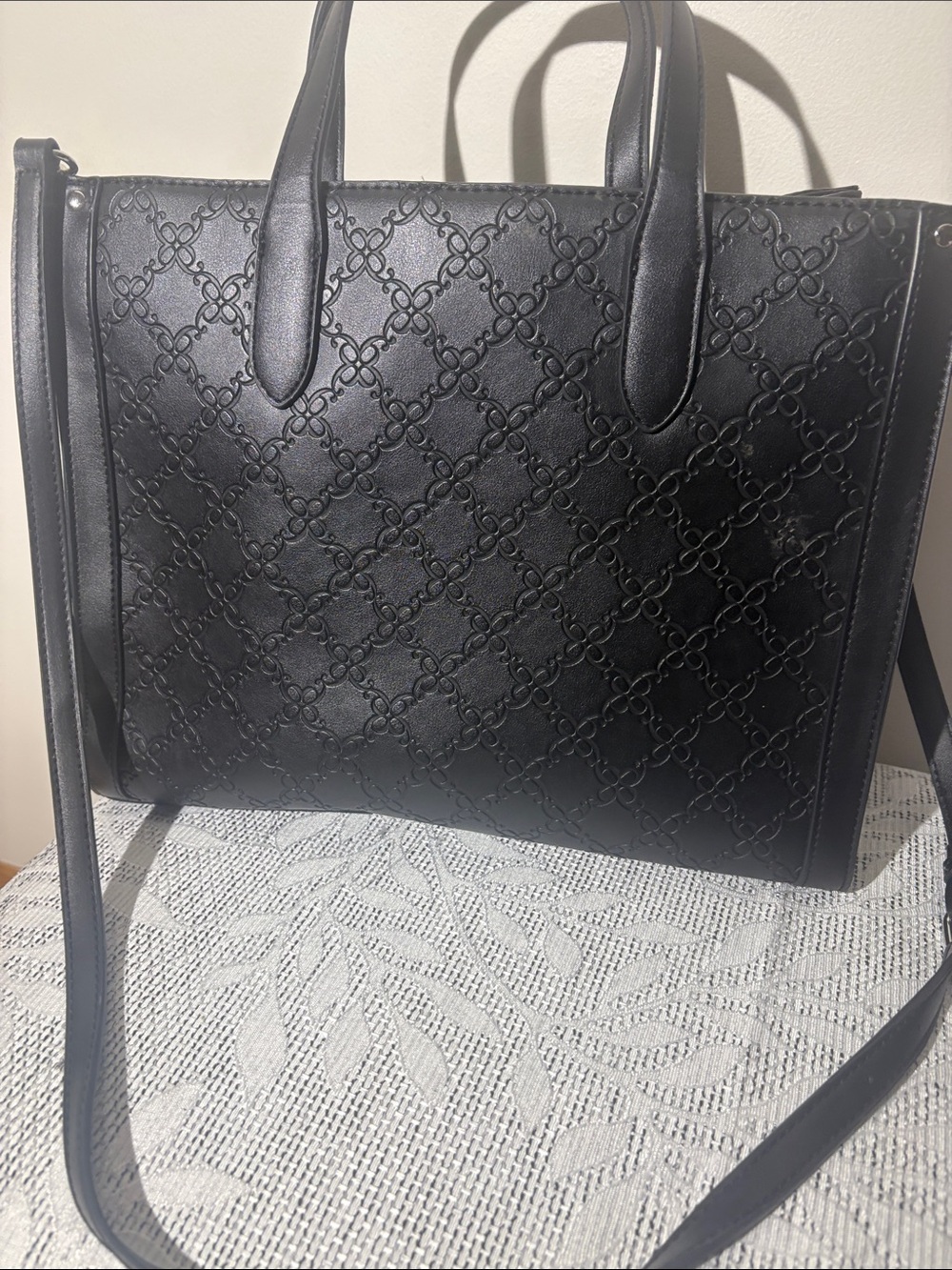 Nine West Black Embossed Logo Tote with Top Handles - Picture 6 of 6